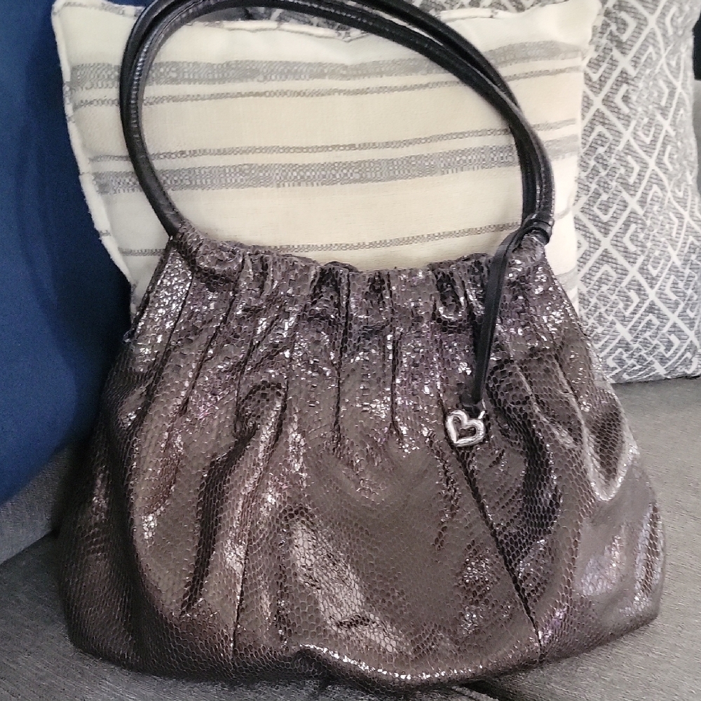 Brighton Breelan Snakeprint Embossed Pleated Lea